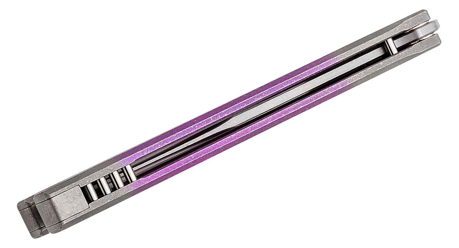 JK Designs Custom Embargo #157 Butterfly Knife 4.625 S35VN Stonewashed  Blade, Stonewashed Pink Fade Sandwich Titanium Handles with Slot Pattern -  Bushing Pivot - KnifeCenter