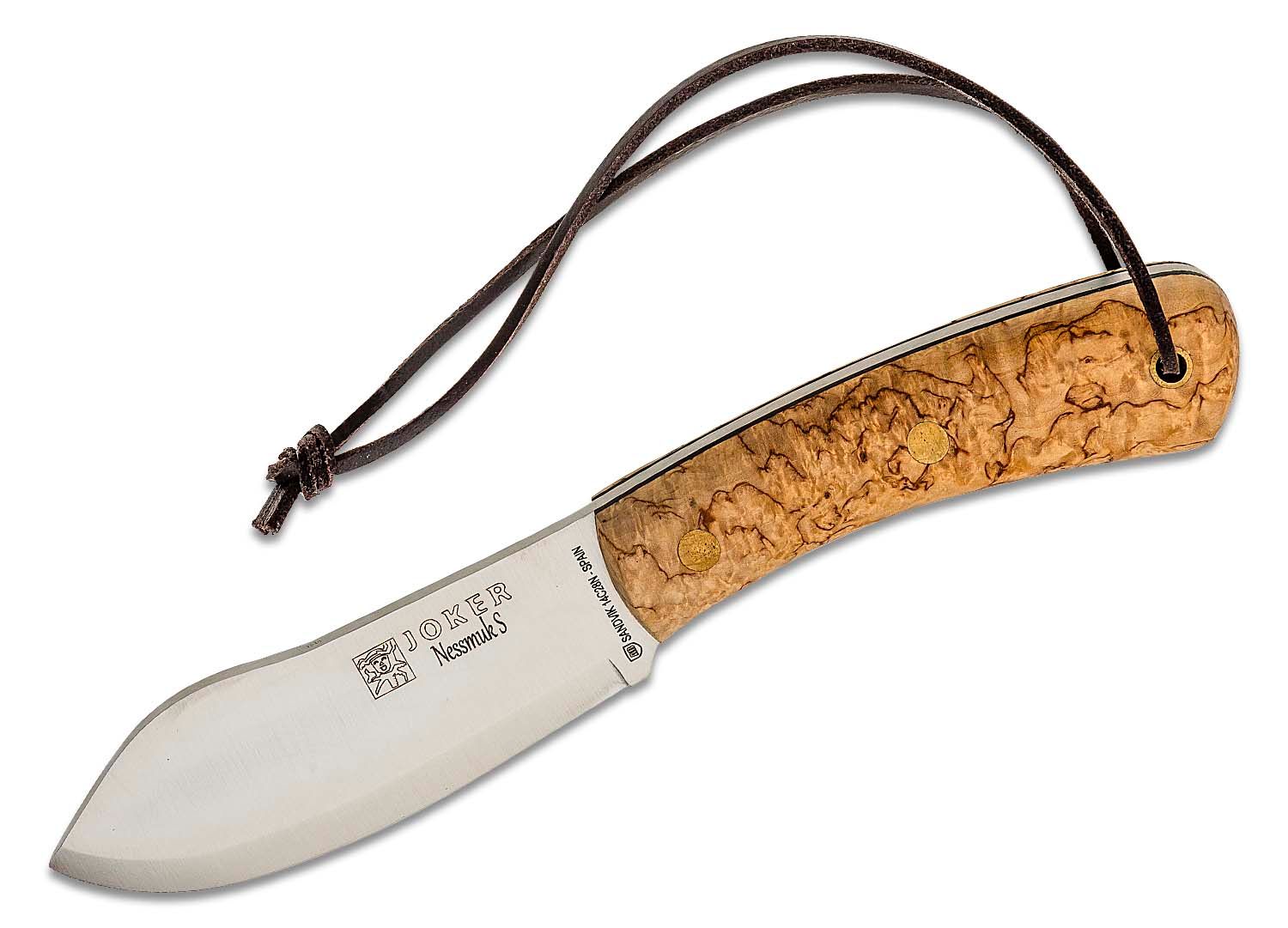  Joker Nessmuk CL136-P Hunting Knife, 11cm/4.3in Sandvik  14C28N Blade with Flat Grinding, Birch Handle, Brown Leather Sheath and  Flint, Fishing, Hunting, Camping and Hiking Tool : Sports & Outdoors