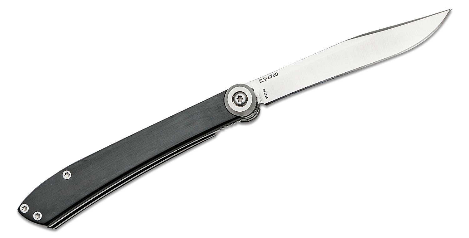 KAI 5700 Personal Folding Steak Knife 3.25 Satin Blade, Zytel Handles,  Leather Sheath - KnifeCenter