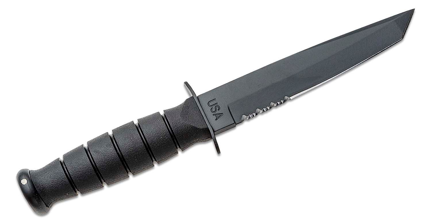 KA-BAR 5055 Short Black Fighting Knife 5.25 Tanto Combo Edge