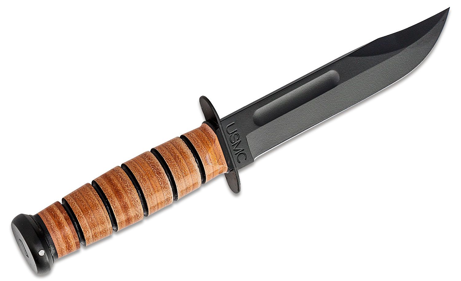 Ka Bar 1217 Full Size Usmc Fighting Knife 7 Plain Blade Leather Handles Leather Sheath Knifecenter