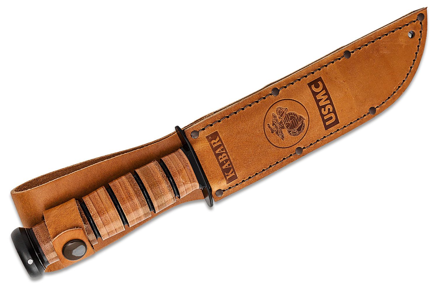 Ka Bar 9140 Usmc Commemorative Vietnam Fighting Knife 7 Plain Blade Leather Handles Leather Sheath Knifecenter