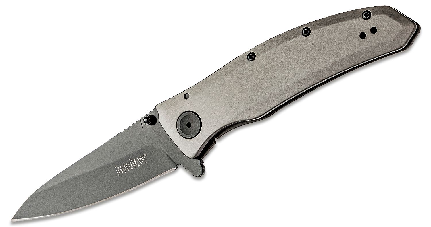 Kershaw 2200 Grid Assisted Flipper 3.7&quot; Black Blade, Stainless Steel  Handles - KnifeCenter