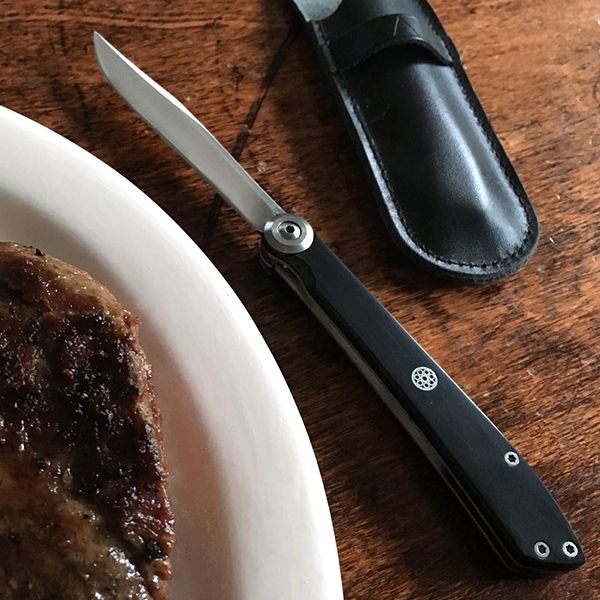 Kai Personal Steak/Gentleman's Knife, Manual Folding Japanese Pocketknife  with Leather Sheath, 3.25 Inch Blade, Silver, Black Handle, KAS5702, Pack  of