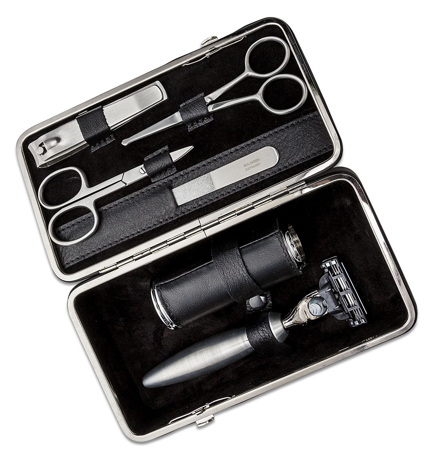 Kiehl Solingen 6pc Travel Manicure and Shave Set, Black Nappa