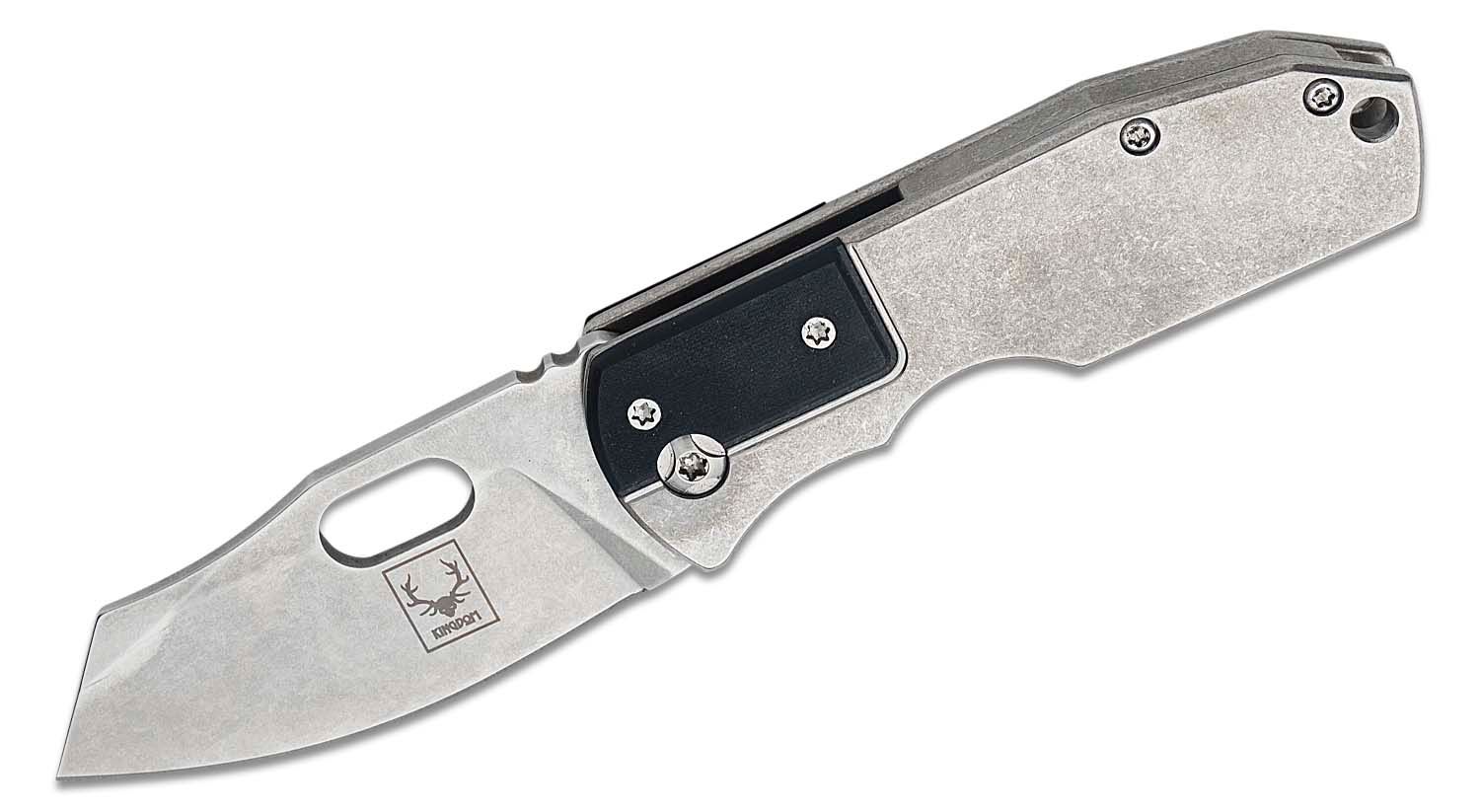 Kingdom Armory Production Mini-Rogue Folding Knife 2.875  CTS-XHP  Stonewashed Modified Drop Point Blade and Milled Titanium Handles with  Black G10 Inlays - KnifeCenter