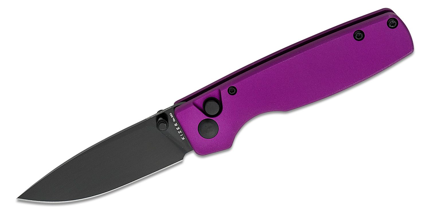 Kizer Cutlery Vanguard Original Button Lock Folding Knife 2.98 154CM Black  Drop Point Blade, Purple Aluminium Handles - KnifeCenter - V3605C4