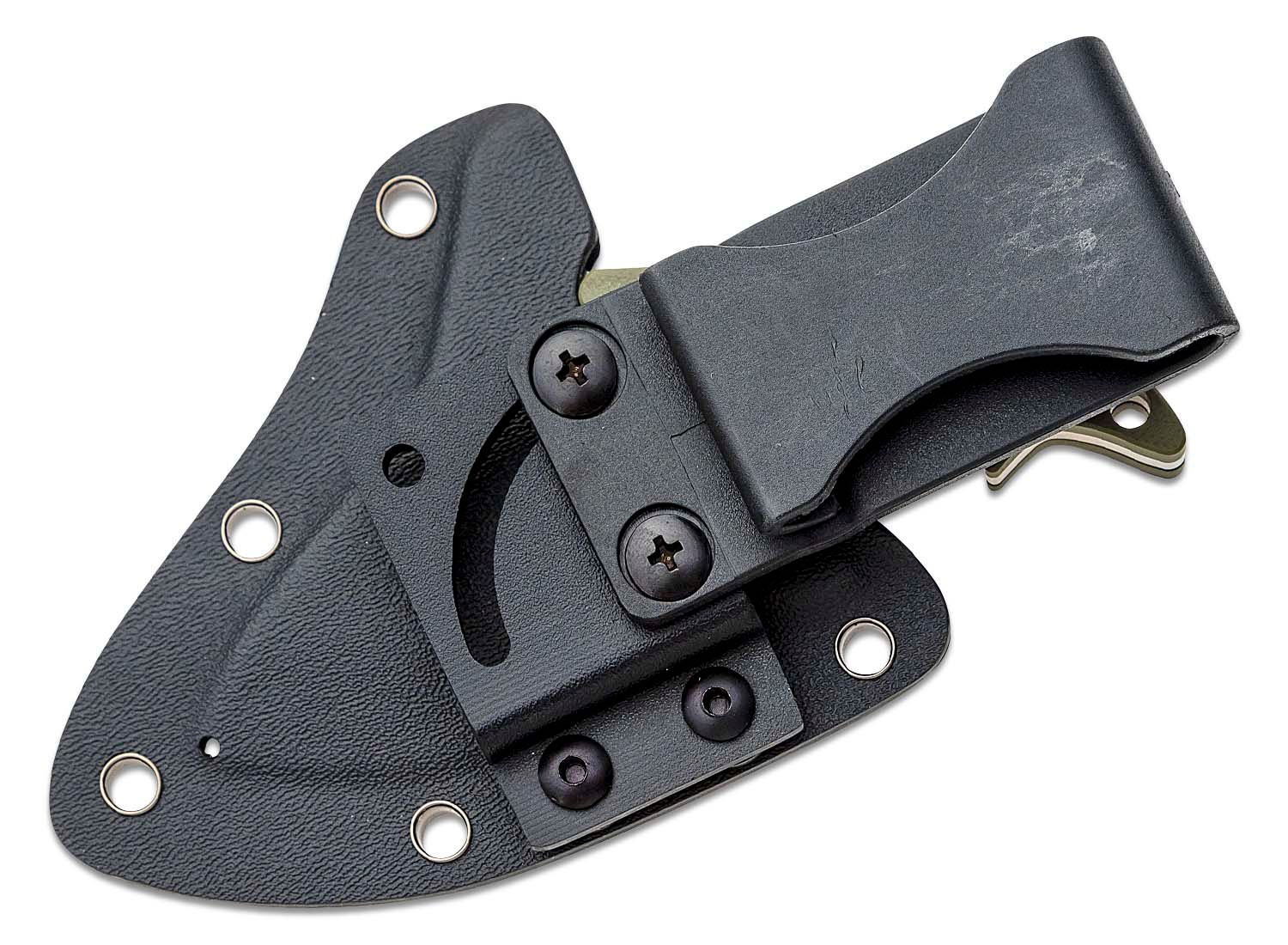 Kizer Shark Tooth Knife Fixed (2.6 Inch Stonewash Plain Blade) Green Carbon  Fiber Handle + Black Kydex Sheath 1043N1