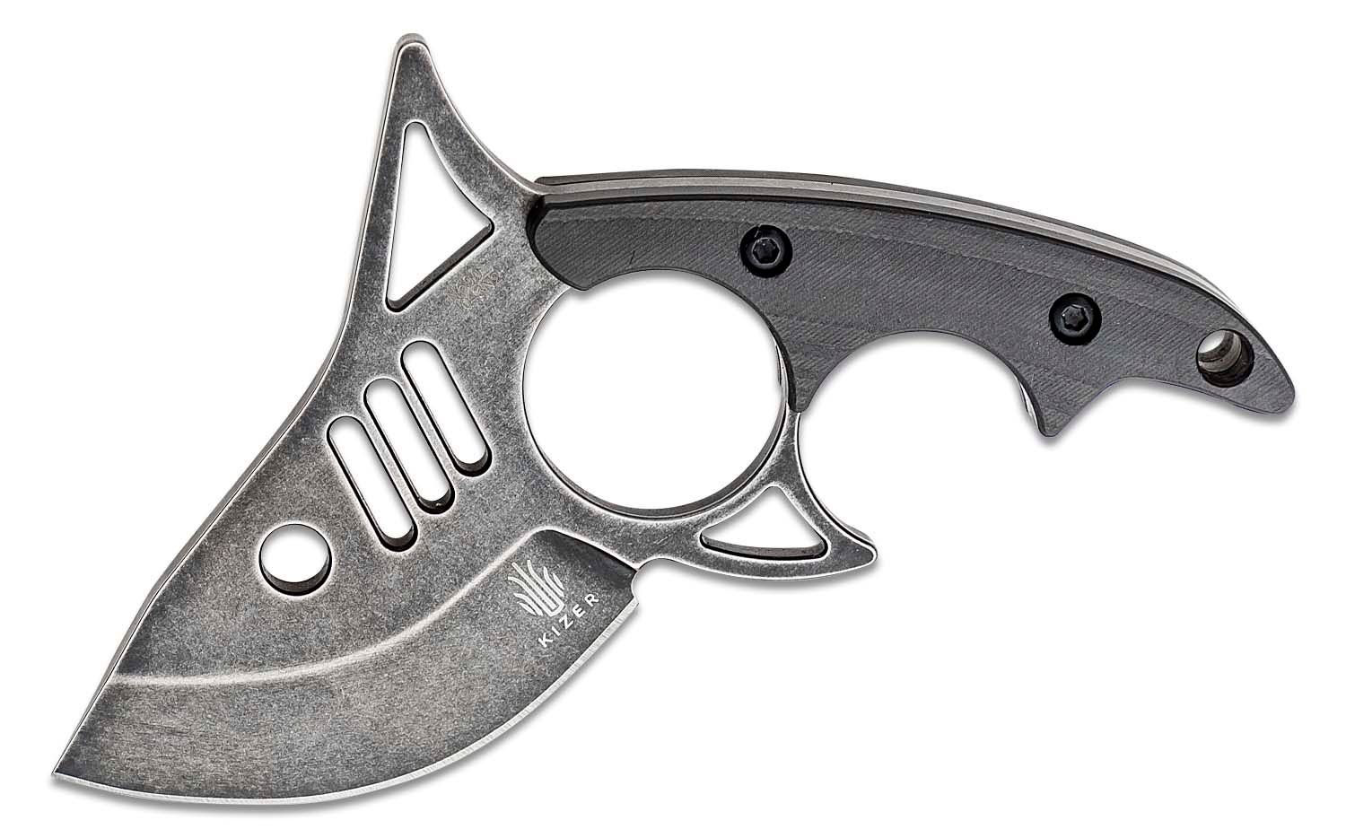 Kizer Cutlery 1043N2 Macho Blades The Shark Tooth Fixed Blade Knife 2.8  N690 Black Drop Point, Carbon Fiber Handles, Kydex Pocket Sheath -  KnifeCenter