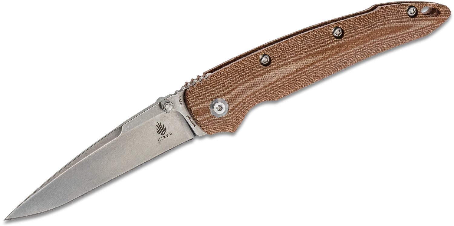 Variable Wharncliffe (Micarta) Fixed Blade [3.425 Satin D2] Kizer Cutlery  1052A1 - Pure Blades