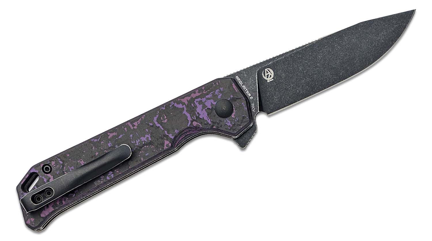 Begleiter 2 (Purple/Black Fat Carbon) Button Lock Pocket Knife [3.39 Black  Stonewash 20CV] Kizer Cutlery Ki4458.2BA3 - Pure Blades