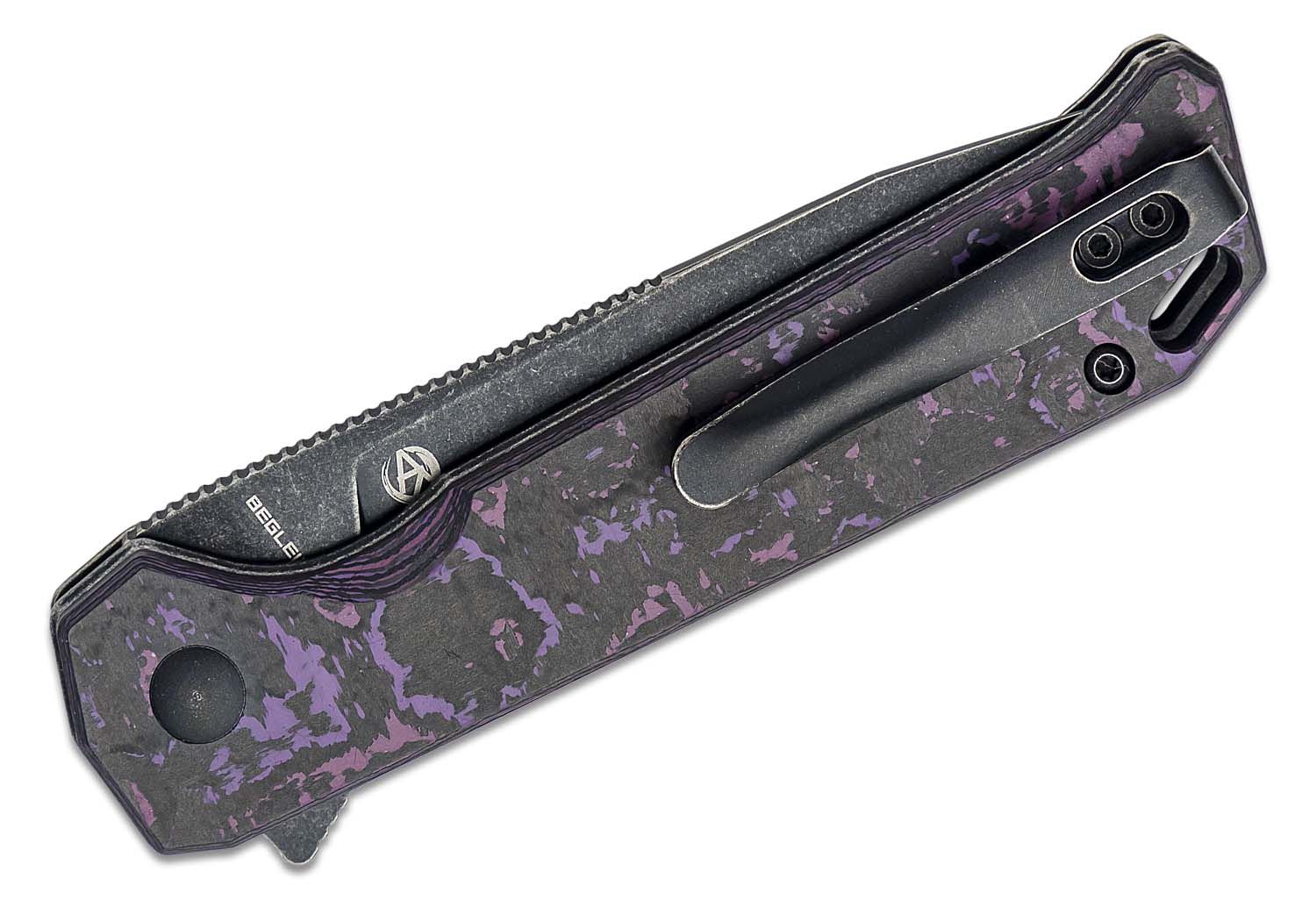 Begleiter 2 (Purple/Black Fat Carbon) Button Lock Pocket Knife [3.39 Black  Stonewash 20CV] Kizer Cutlery Ki4458.2BA3 - Pure Blades