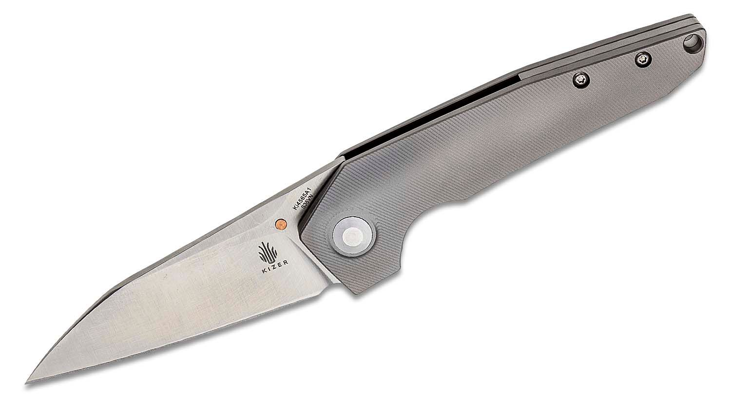 calina Supresión Apuesta Kizer Cutlery Ki4565A1 Elektro and Steven Kempa VK1 Flipper Knife 3.38"  S35VN Satin Blade, 3D Machined Titanium Handles - KnifeCenter