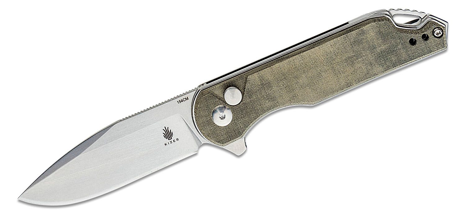 Kizer Vanguard Comet Knife Brass/Green Micarta - Blade HQ