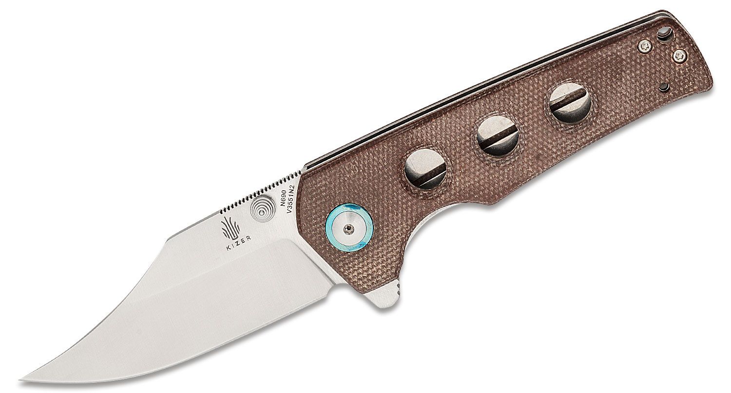 Variable Wharncliffe (Micarta) Fixed Blade [3.425 Satin D2] Kizer Cutlery  1052A1 - Pure Blades