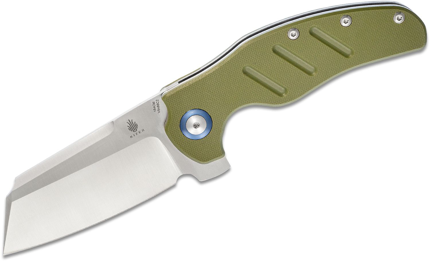 Kizer Cutlery Vanguard Sheepdog XL C01C Flipper Knife 3.9" 154CM Satin Blade, Green G10 Handles - KnifeCenter - V5488C2