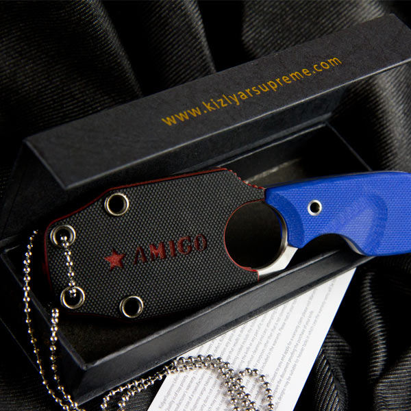 Kizlyar Supreme Amigo Z AUS8 Neck Knife 2.75" Satin Plain Blade, Blue ...