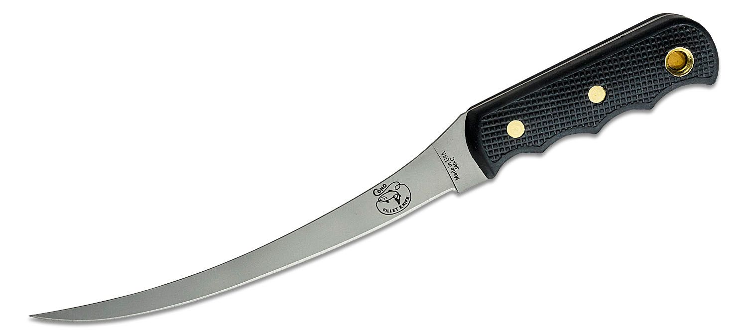 Knives of Alaska Coho Fillet Knife 8.5 440C Bead Blast Blade, Black  Santoprene SureGrip Handles, Black Nylon Sheath - KnifeCenter - 00086FG