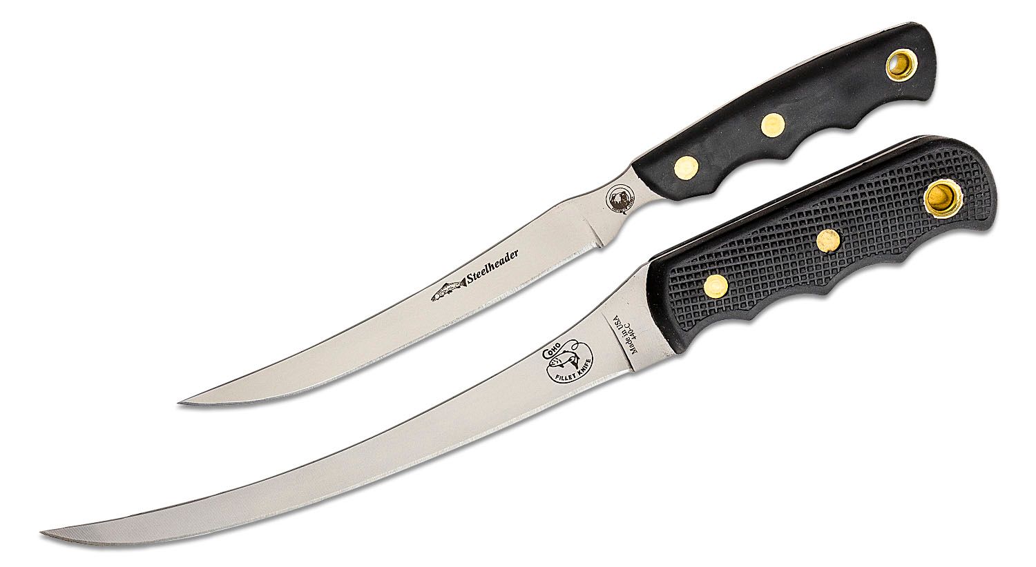 Knives of Alaska Coho/Steelheader Fisherman's Combo Set, Black Santoprene  SureGrip Handles, Black Nylon Sheath - KnifeCenter - 00092FG