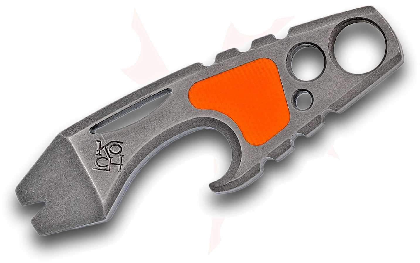 Koch Tools Kap Lifter, Distressed Titanium with Orange G10 Inlay - KnifeCenter