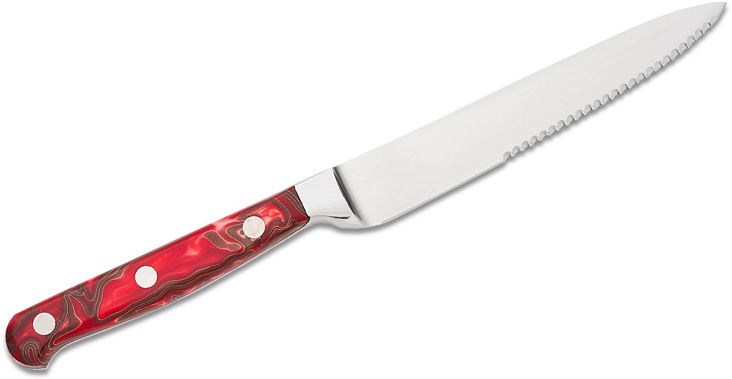 KAI 5700 Personal Folding Steak Knife 3.25 Satin Blade, Zytel Handles,  Leather Sheath - KnifeCenter