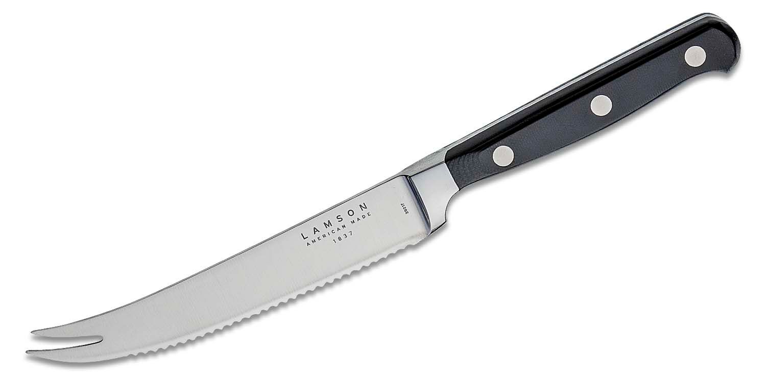 Lamson USA 5 Midnight Forged Serrated Tomato Knife, Black G10 Handle -  KnifeCenter - 39217