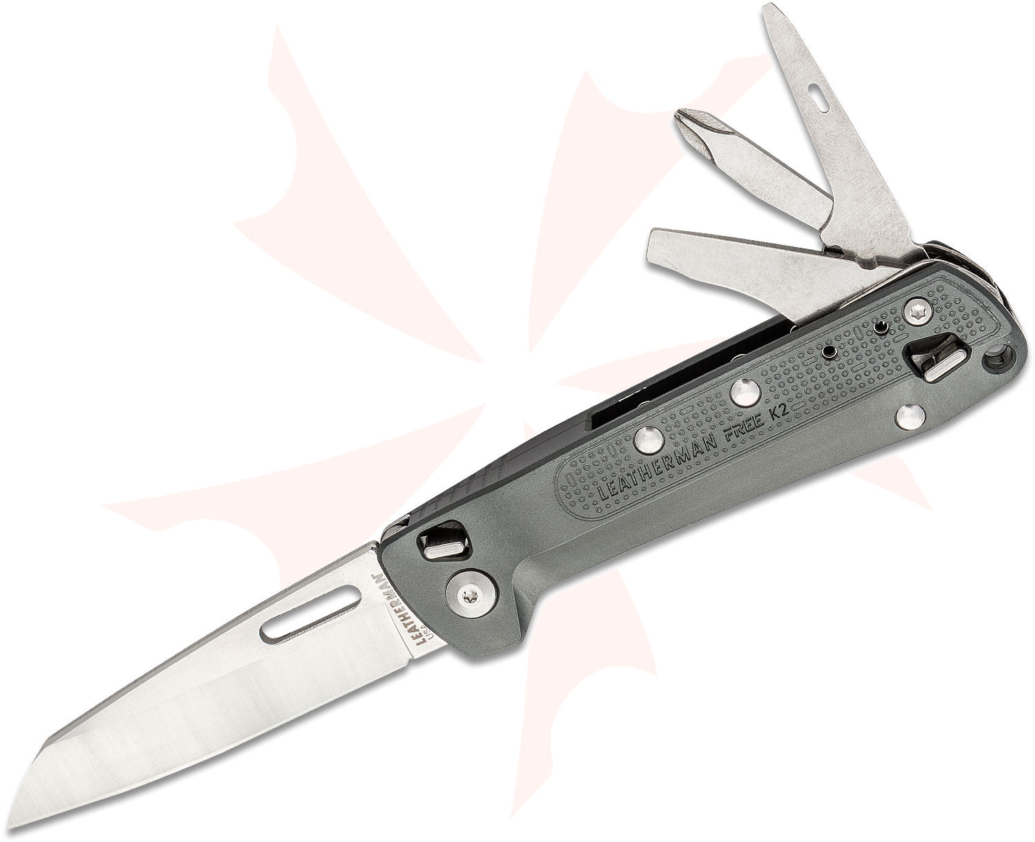 Leatherman Free K2 Pocket Size Multi Purpose Knife 3 3 Plain Blade 8 Tools Slate Gray Aluminum Handles Knifecenter 832656