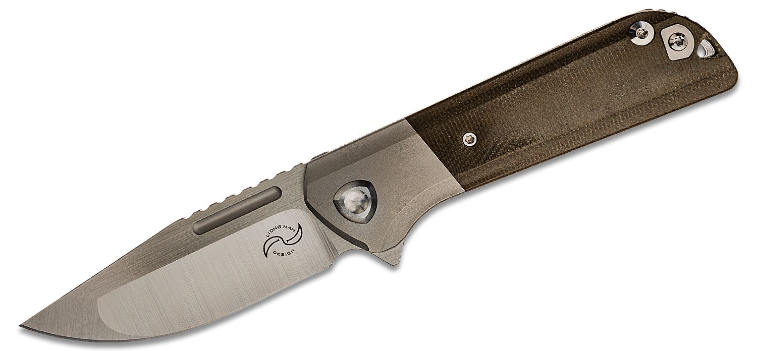 Liong Mah Designs Lanny V2 Flipper Knife 3.25 M390 Hand Rubbed Satin  Blade, Green Canvas Micarta Handles with Titanium Bolsters - KnifeCenter -  Discontinued