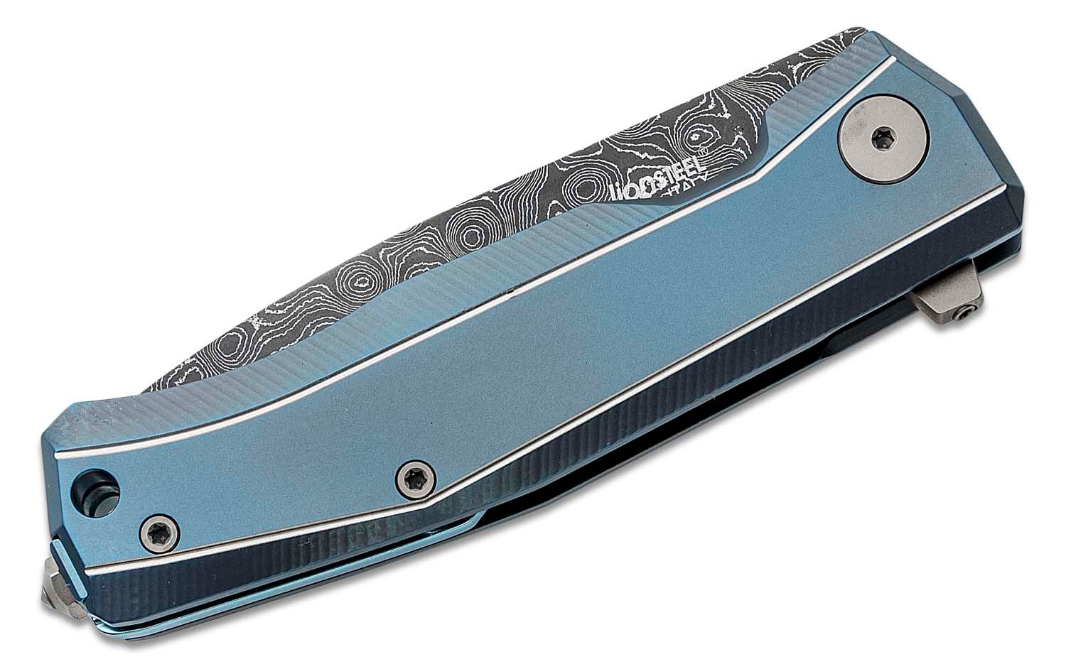 Titan International Exclusive Blue Diamond Wood & Damascus Folding Knife