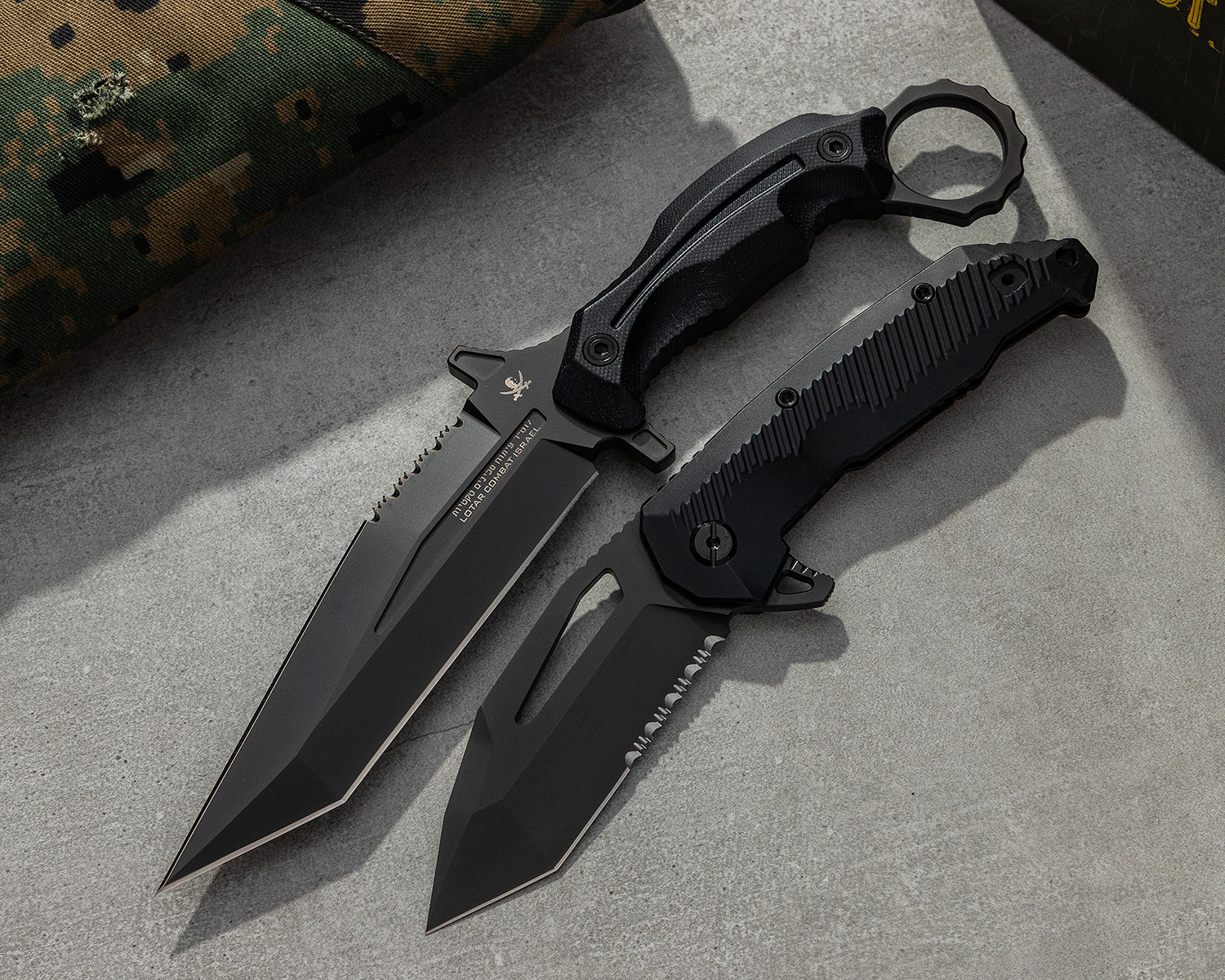 LOTAR Combat AKRAV Gen.5 GHOST 100 Series Flipper Knife 3.5" CPMD2 Black DLC Tanto Combo Blade