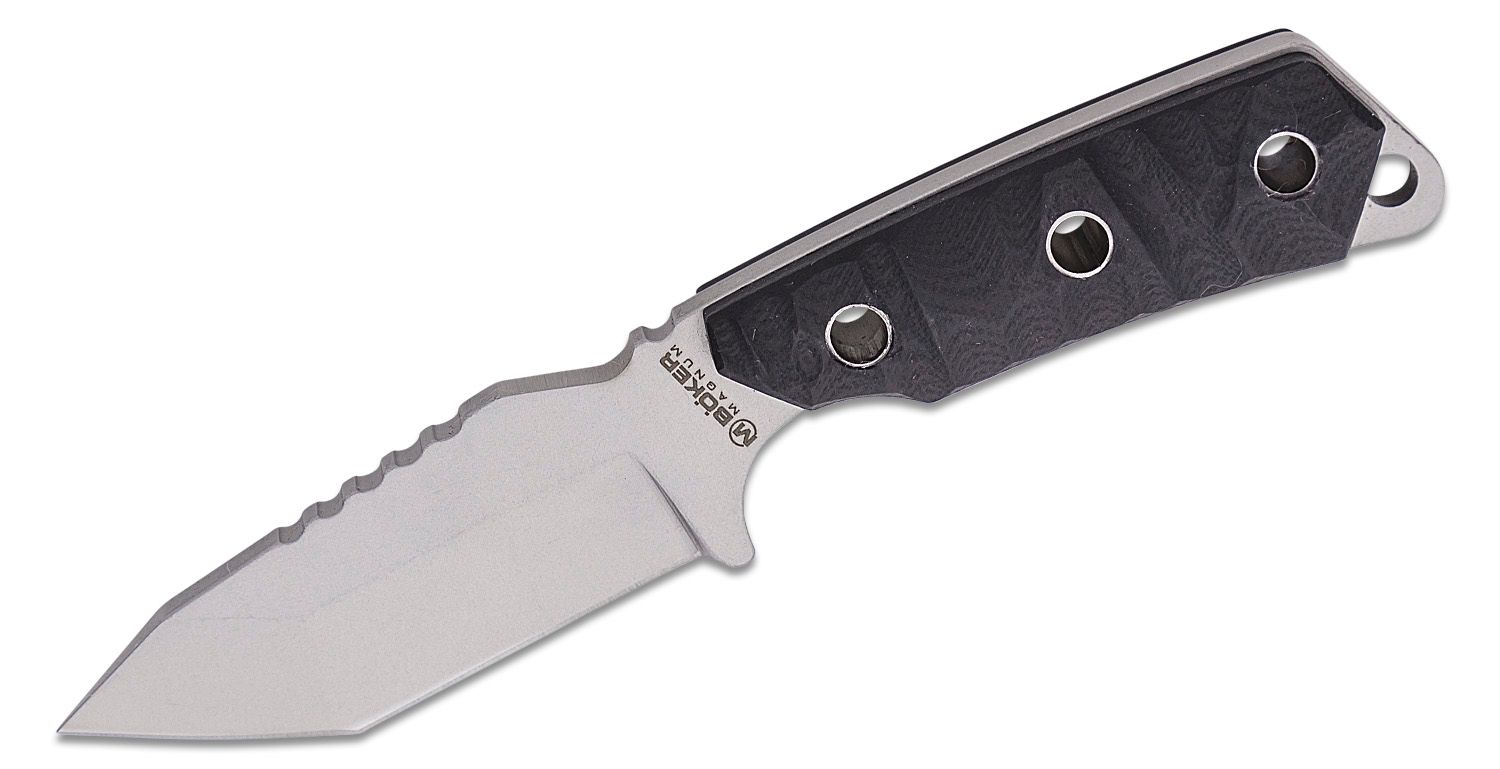 Boker Magnum Survival Neckup Neck Knife 2.8 440A Satin Tanto Blade, Black  G10 Handles, Kydex Sheath w/ Firestriker and Compass - KnifeCenter - 02RY337