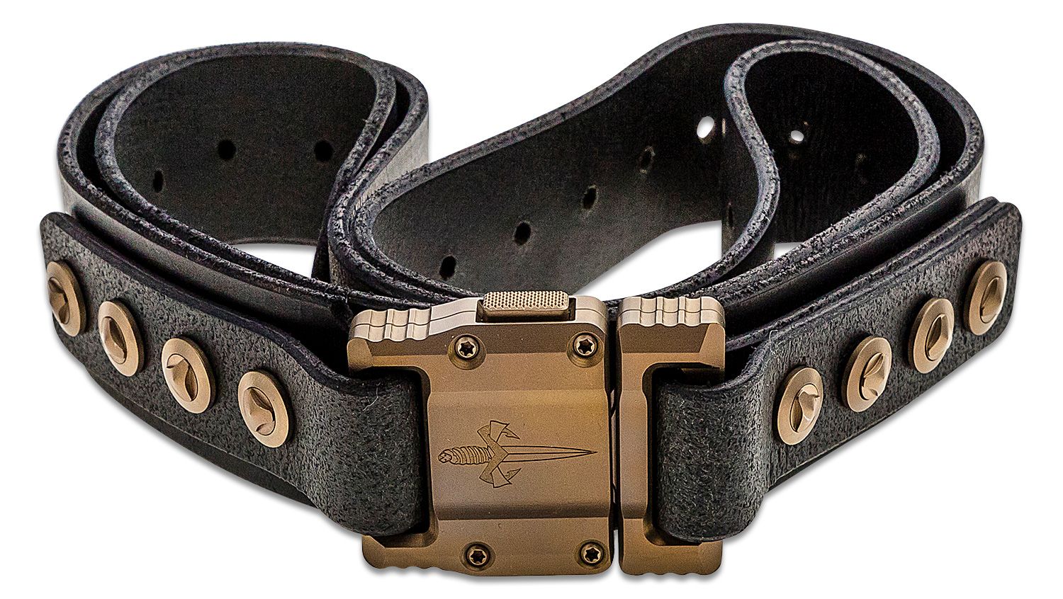 Marfione Custom Knives APIS Leather Belt @ SRKT Distressed Dark Brown Water  Buffalo Leather Bronze Titanium Buckle & Hardware