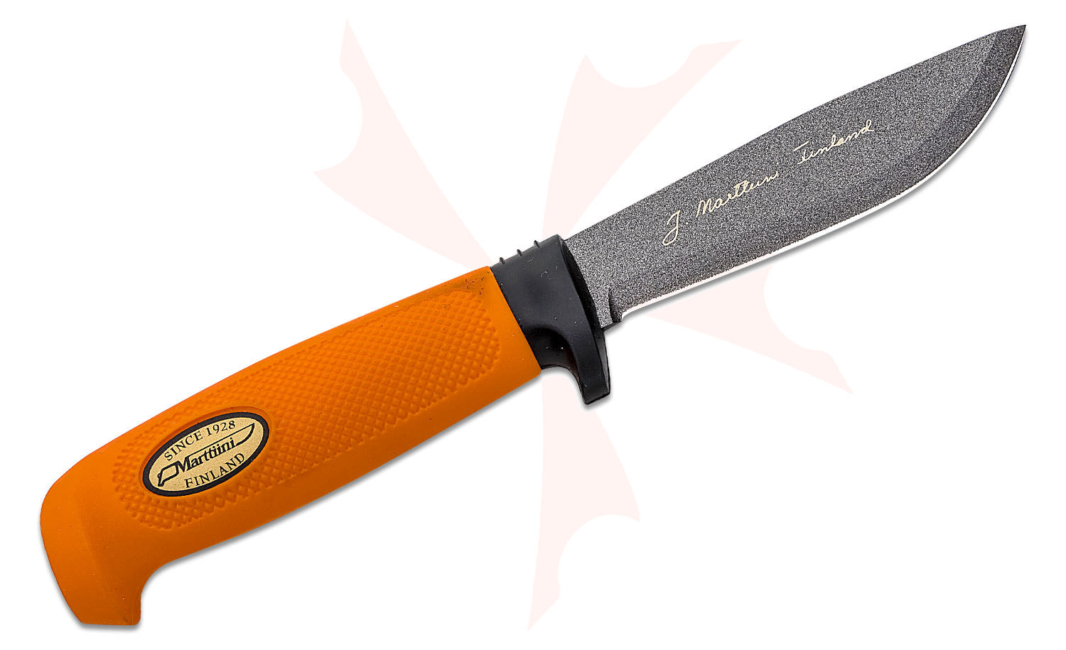 Marttiini Skinning Knife Fixed 4" Black Martef Coated Blade, Orange