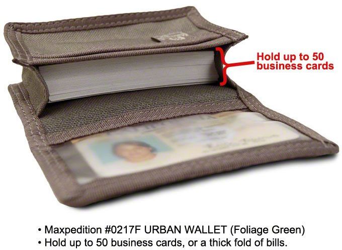 Maxpedition Urban Wallet Black 0217B Max Capacity 4.5" x 3" x 0.75" thick Desi 