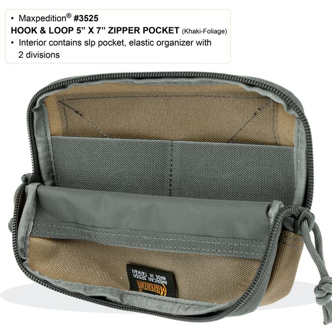 Maxpedition 3525KF Khaki Foliage Hook & Loop 5" x 7" Zipper Pocket 