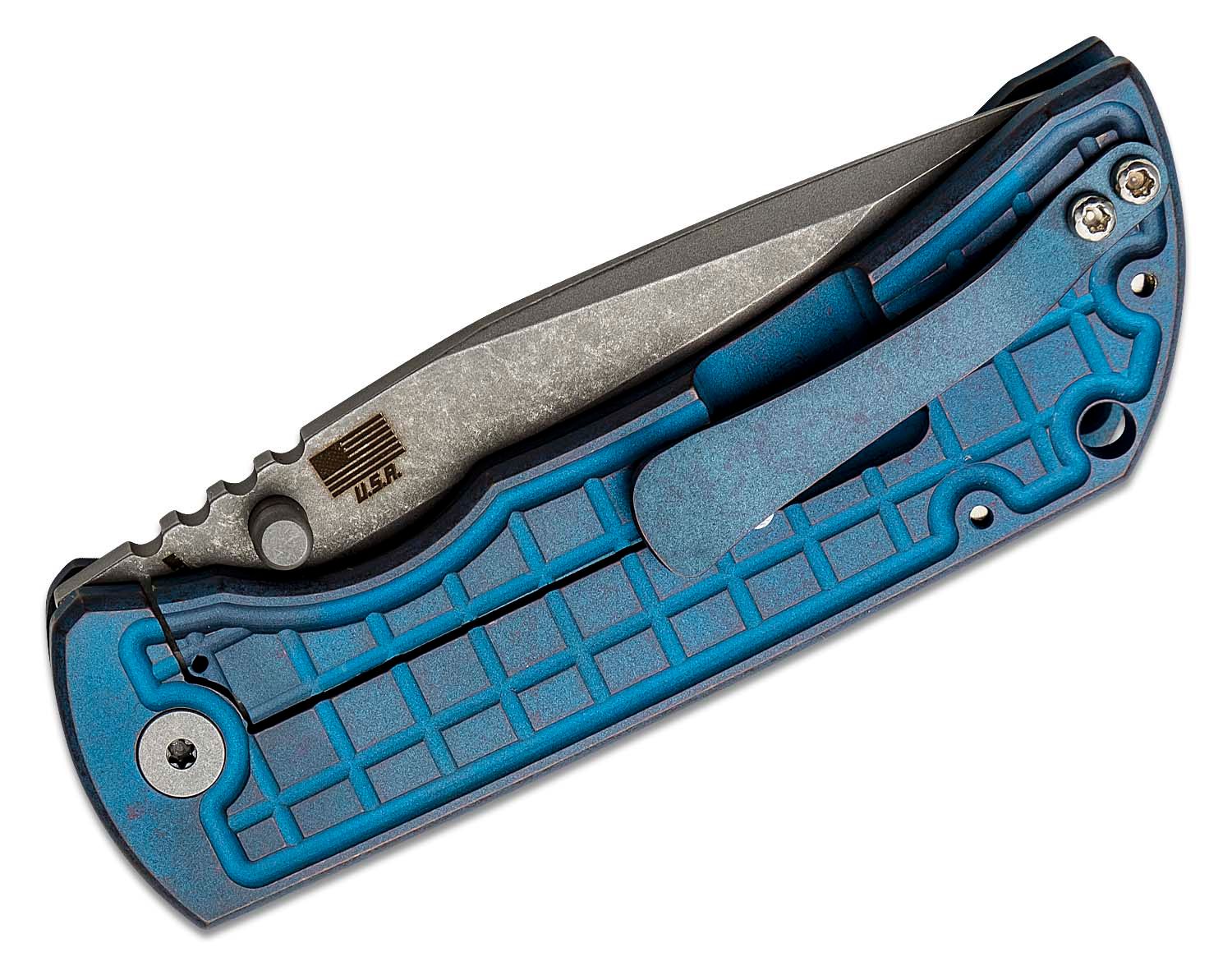 Jonathan McNees Performance Machined MAC2 Folding Knife 3.5 CPM-MagnaCut  Matte Clip Point Blade, Blue Stonewashed Frag Titanium Handles -  KnifeCenter - MAC2 3.5 - Discontinued