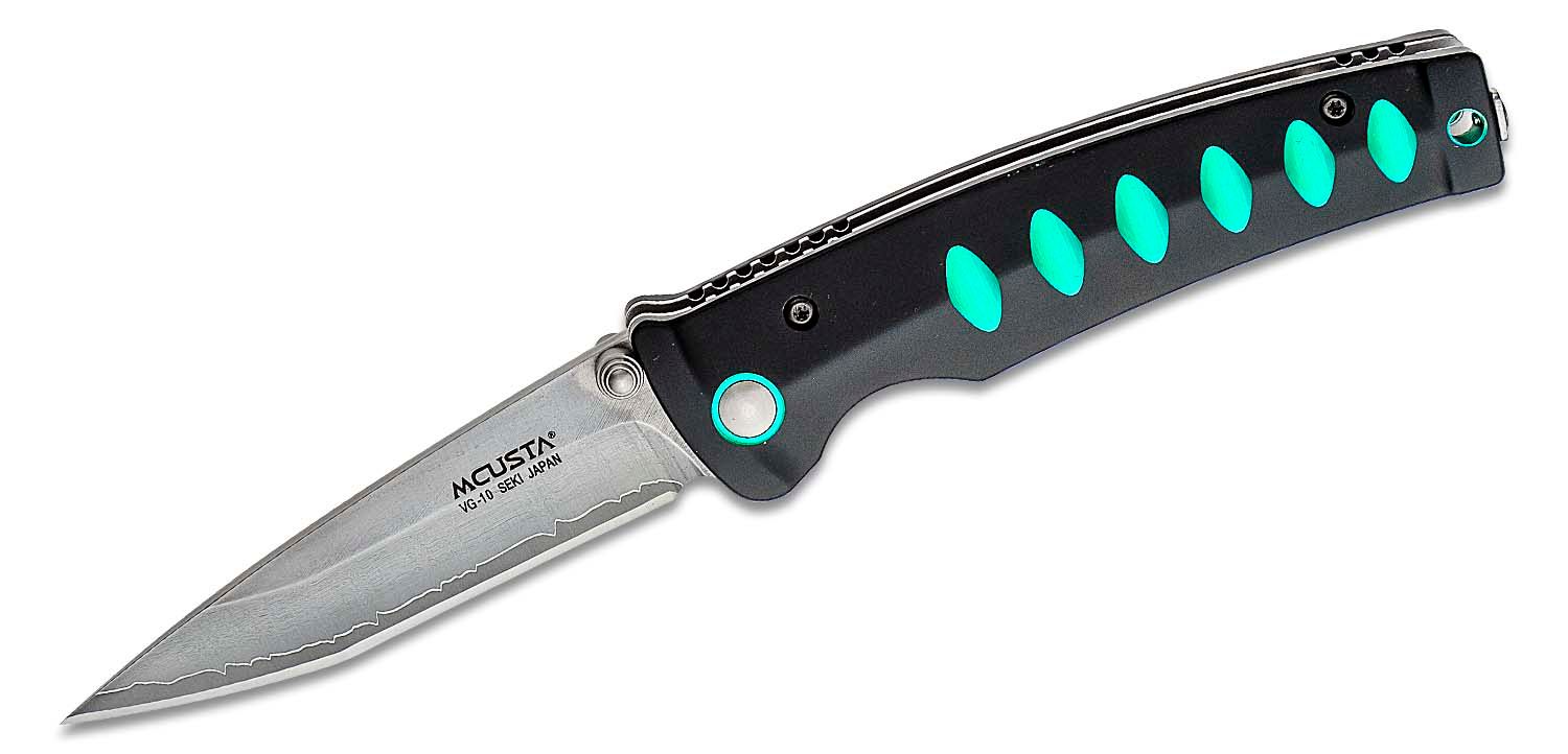 Mcusta MC-44C Katana Folding Knife 3.5 Laminated VG-10 Modified Tanto  Blade, Black and Green Aluminum Handles - KnifeCenter