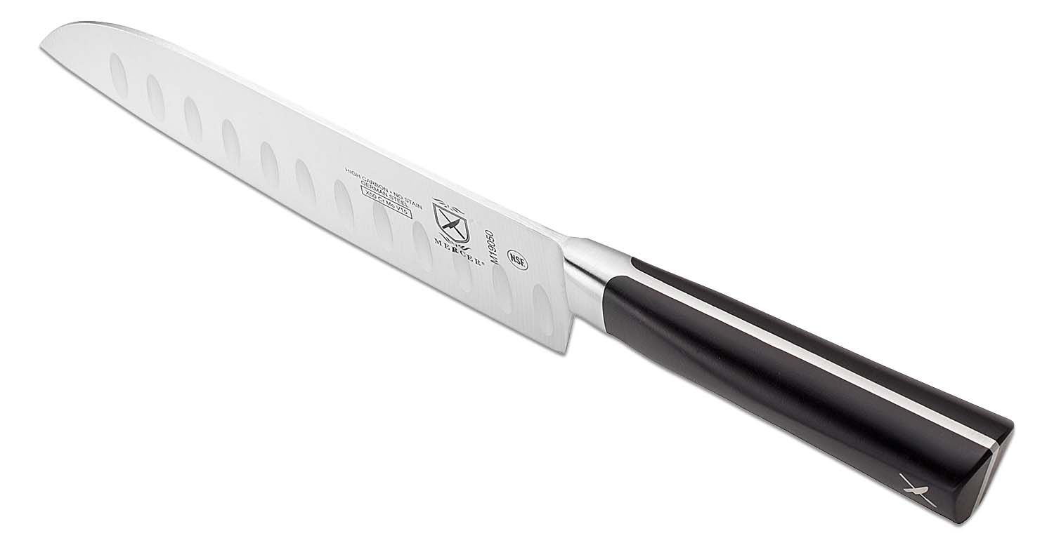 Mercer Cutlery ZuM 7 Granton Edge Santoku Knife, Black Delrin Handles -  KnifeCenter - M19050