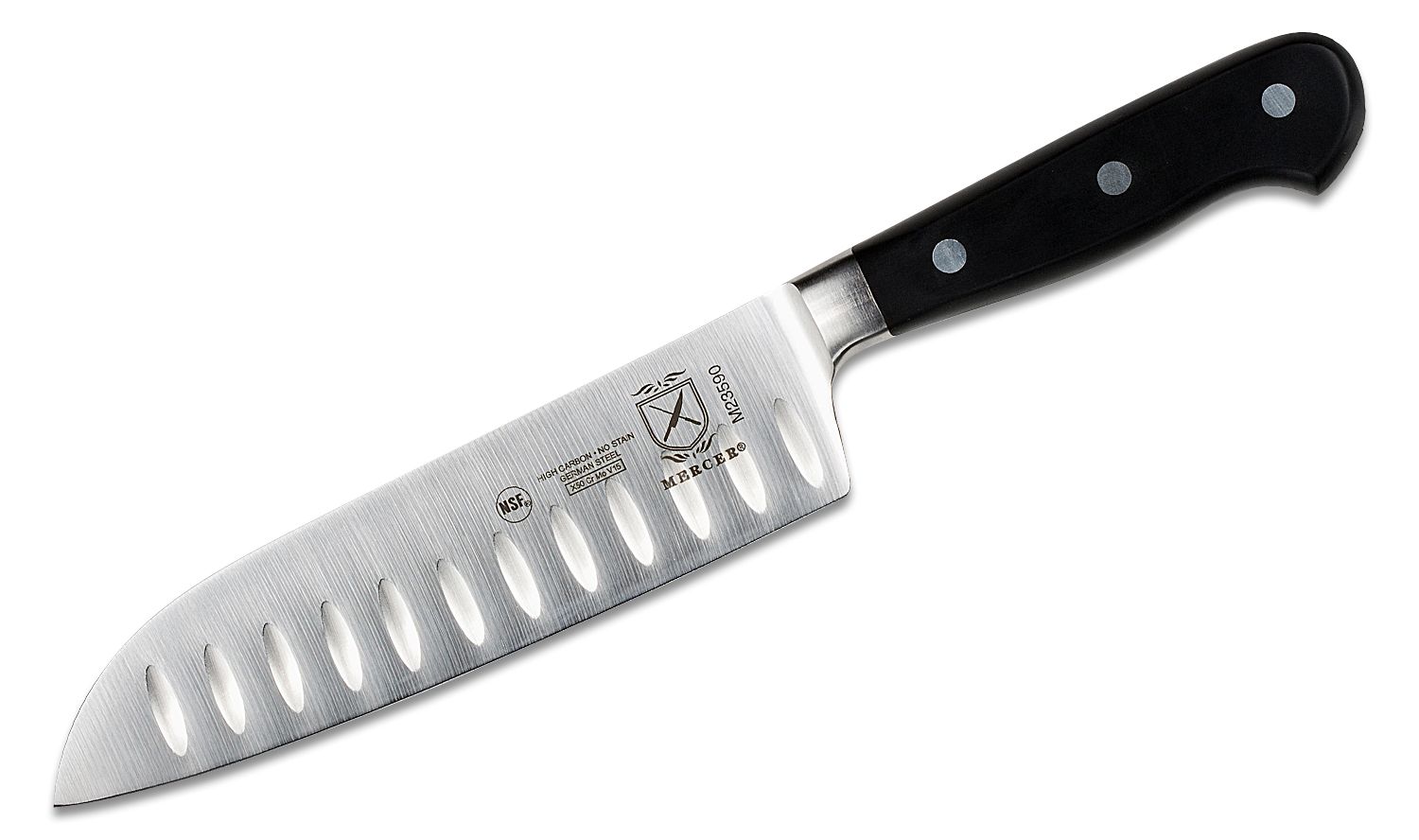 Mercer Cutlery Renaissance 7 Santoku Graton Knife, Black Delrin Handles -  KnifeCenter - M23590