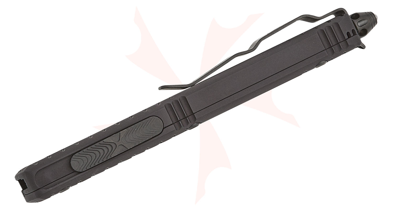 Microtech 123-3UT-DSH Ultratech Shadow Frag AUTO OTF 3.46" Black DLC Tanto Serrated Blade, Black Aluminum Handle with Nickel Boron Internals - KnifeCenter