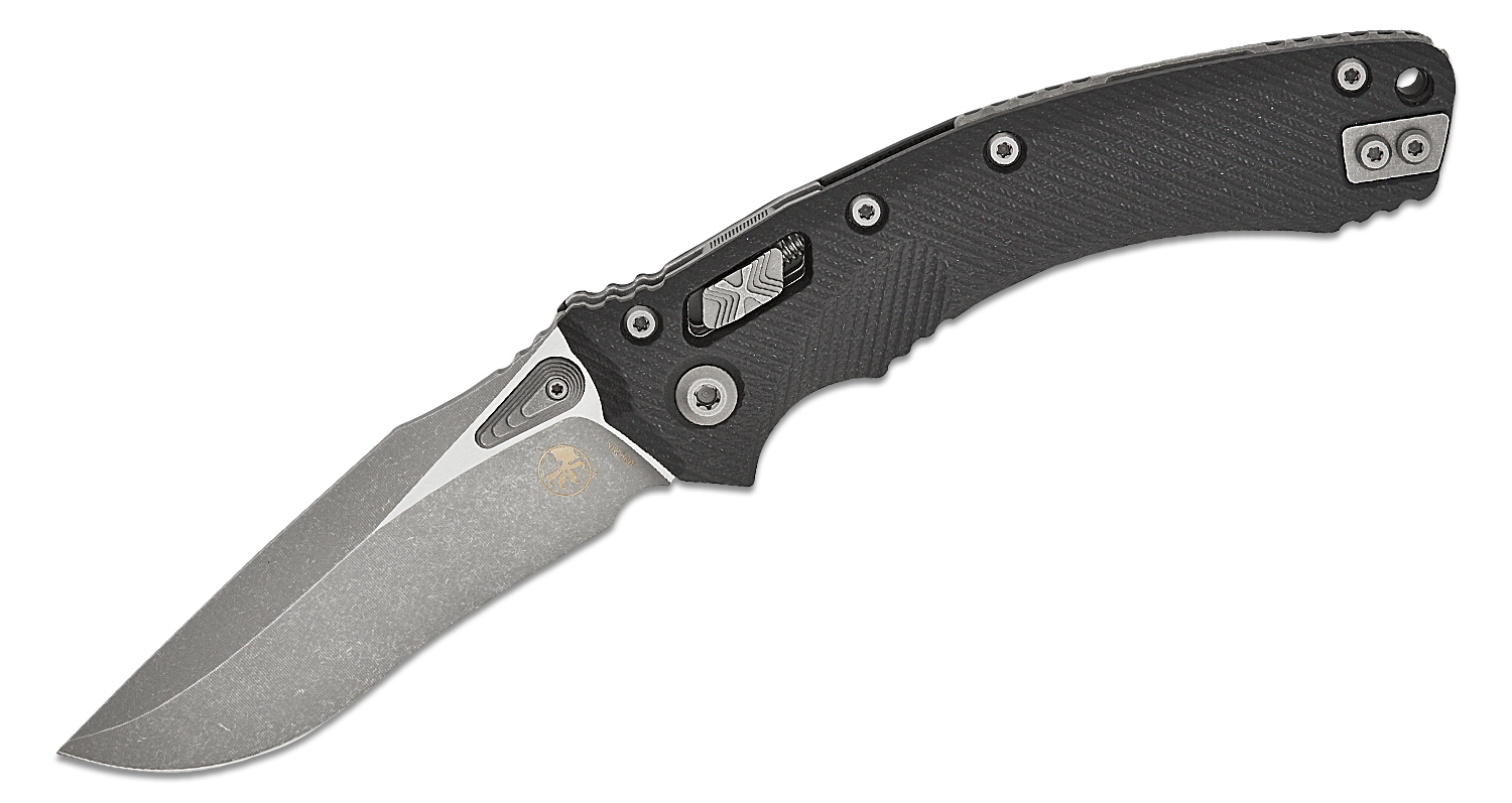 MicrotechAmphibianRAM-LOKManualFoldingKnife3.875inchBohlerM390MKApocalypticClipPointPlainBlade,BlackFlutedG10Handles