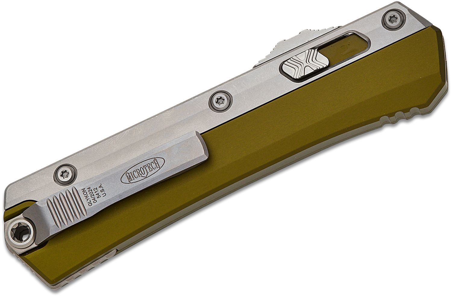 Microtech 184-10OD Glykon AUTO OTF Knife 3.75 Stonewashed Double Edge  Bayonet Blade