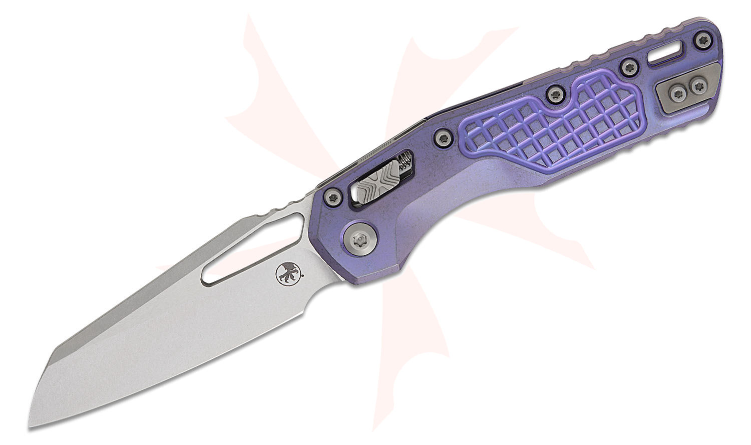Microtech210-10FRMS5MarfioneSelectMSIRAM-LOKManualFoldingKnife3.88inchBohlerM390MKStonewashedModifiedSheepsfootPlainBlade,PurpleHaz