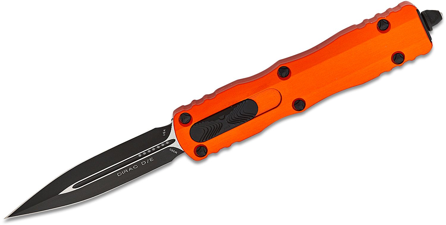 Microtech 225 1or Dirac Auto Otf Knife 2 92 Black Double Edge Dagger Blade Orange Aluminum