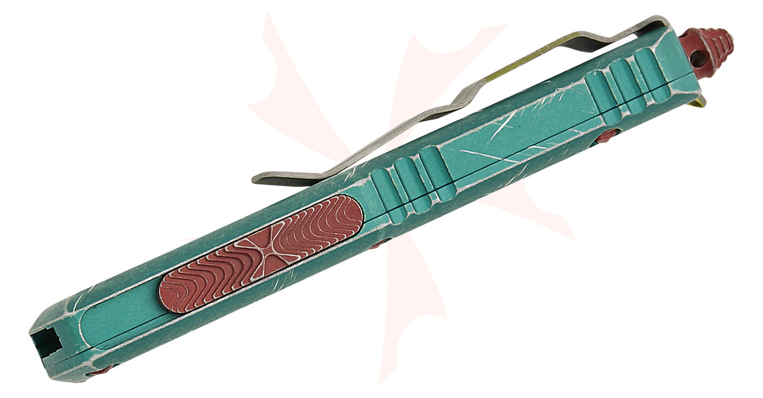 Microtech 233-12BH UTX-85 Bounty Hunter AUTO OTF Knife 3" Apocalyptic Tanto Serrated  Blade, Green Apocalyptic Aluminum Handles - KnifeCenter - Discontinued