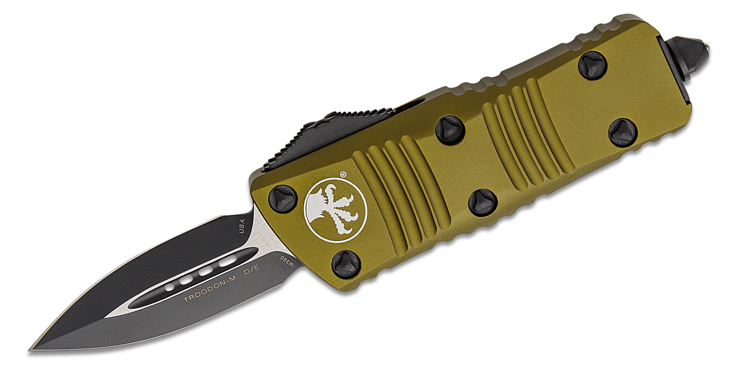 Microtech 238-1OD Troodon Mini OTF AUTO Knife 1.99" Black Double Edge  Dagger Blade, OD Green Aluminum Handles - KnifeCenter - Discontinued