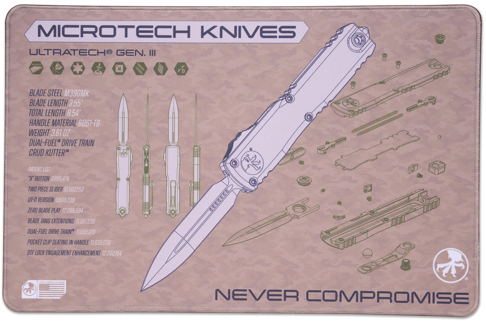 Microtech Ultratech Gen III Tan Oversized Shop Display Mat Mousepad ...