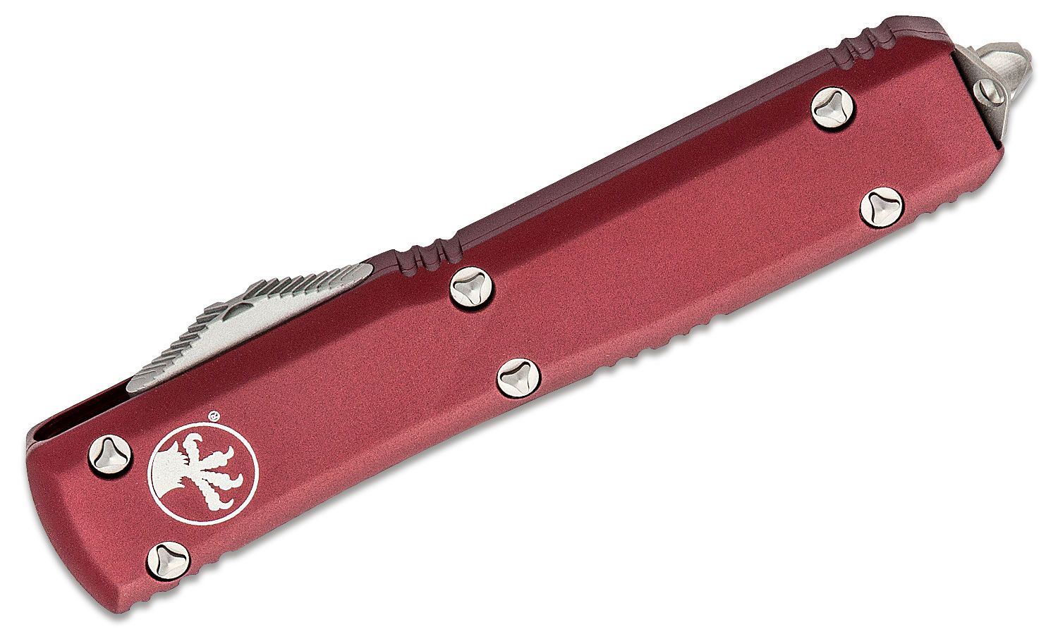 Microtech 121-10PK Ultratech AUTO OTF Knife 3.46 Stonewashed Plain Drop  Point Blade, Pink Aluminum Handles - KnifeCenter