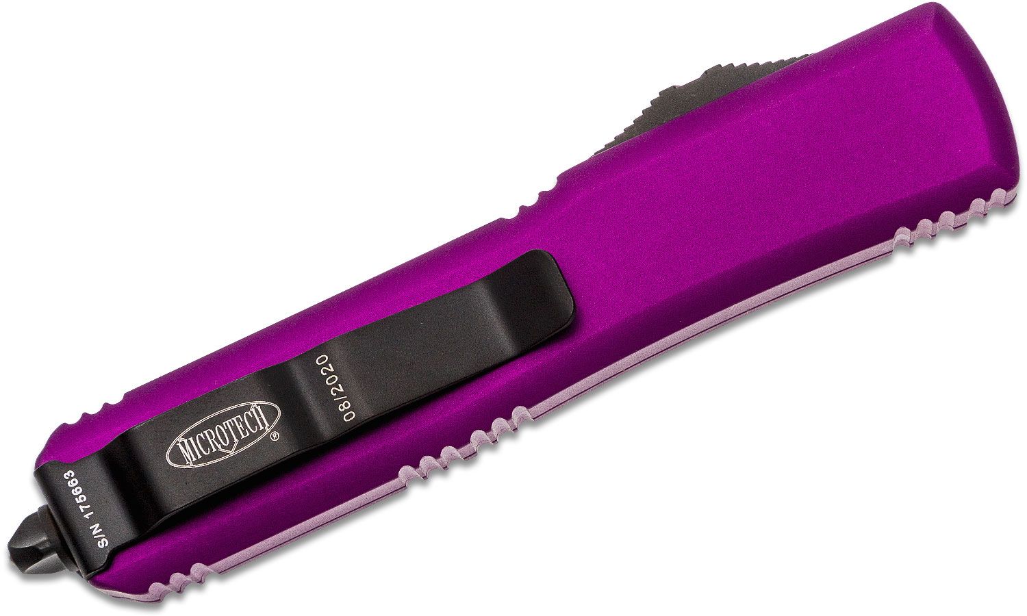 Microtech 121-10PK Ultratech AUTO OTF Knife 3.46 Stonewashed Plain Drop  Point Blade, Pink Aluminum Handles - KnifeCenter