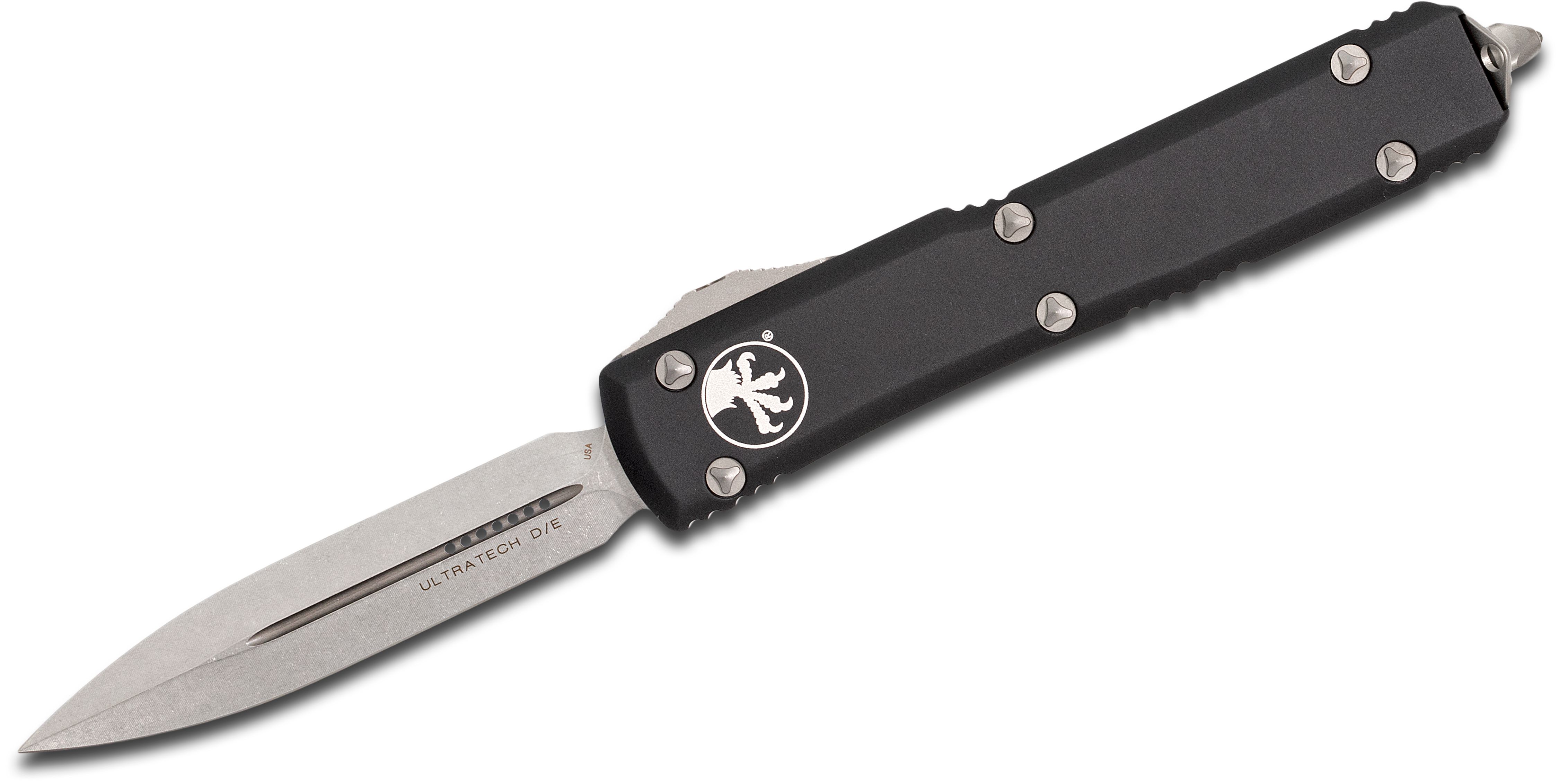 Microtech 122-10 Ultratech AUTO OTF Knife 3.46" Stonewash Double Edge Dagger Blade, Aluminum Handles - KnifeCenter